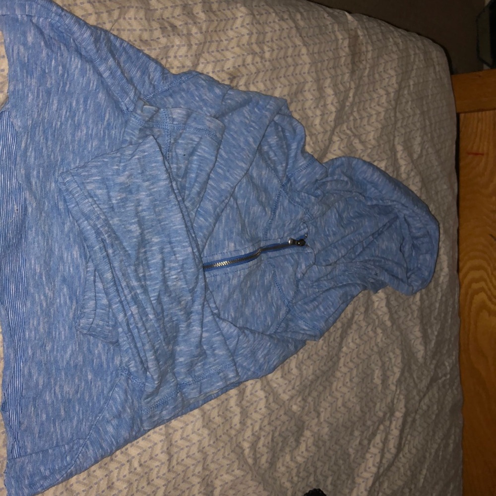 blue cropped jacket with zipper